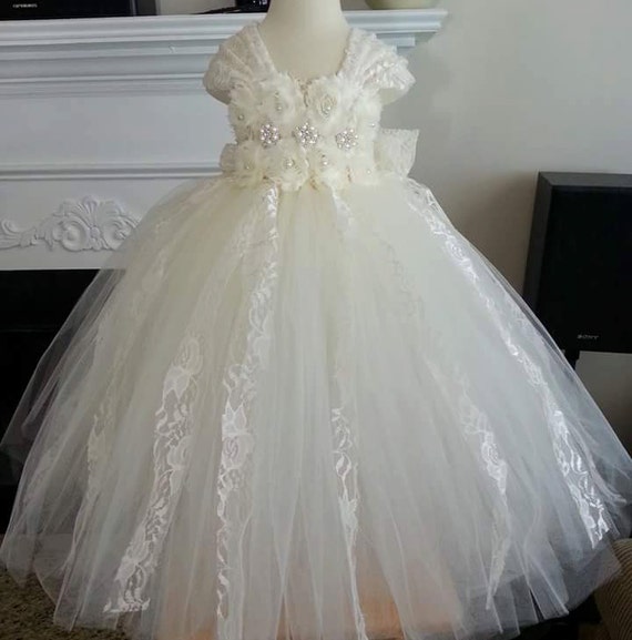 Custom Made Ivory Cap Sleeve with lace Tutu by JoanneHandmade