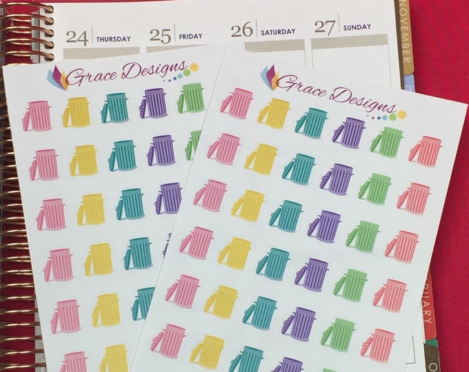42 Trash Can Stickers / for Erin Condren, LimeLife, Inkwell, Plum Paper, Filofax, Happy Planner or any Planner.