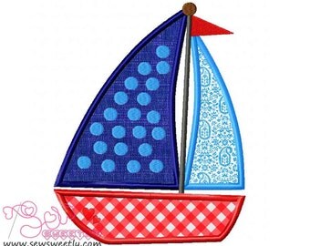 Blue Sailboat Applique Design.