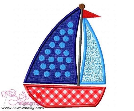 Blue Sailboat Applique Design. by SewSweetlyEmbroidery on Etsy