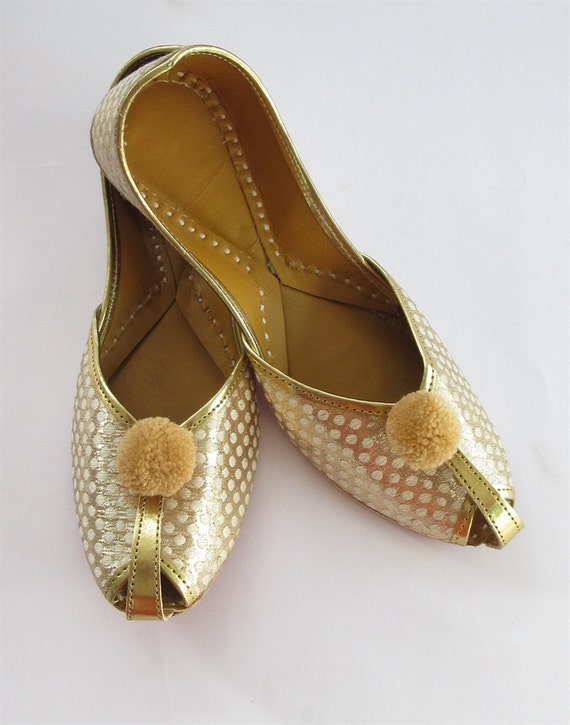 Gold Women Flat Shoes/Aladdin Jasmine Shoes/Indian by