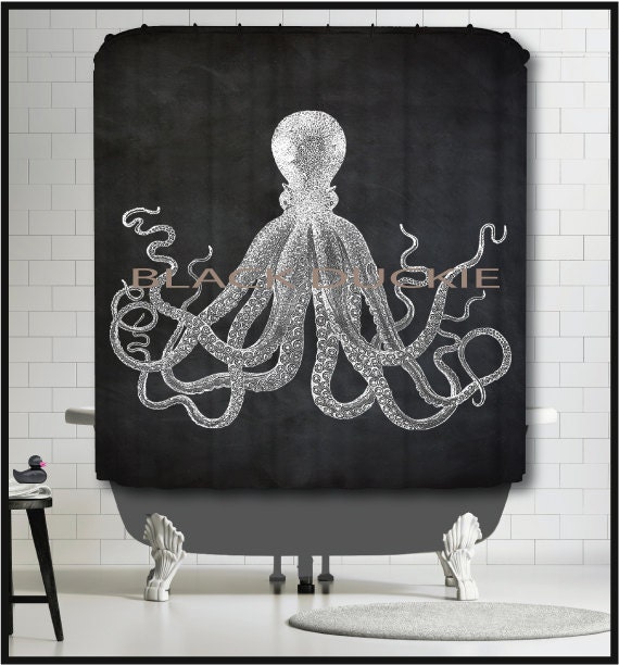 Chalkboard Octopus Shower Curtain white octopus blackboard
