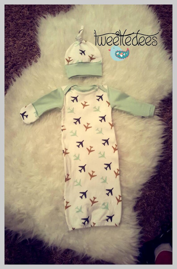 Items similar to Organic* newborn baby boy gown* organic airplane knit