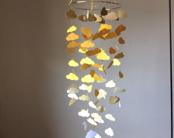 Nursery mobile, baby mobile, Shades of yellow cloud mobile with a hint of gold sparkle. Baby Nursery mobile, Crib mobile, BabyShower, Gift