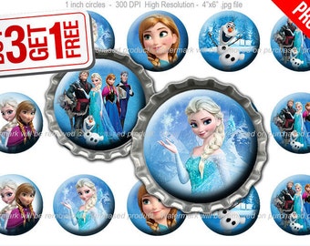Disney Frozen Bottle Cap Images - 1 inch size - Suitable for Hair Bows, Magnets, Scrapbooking, Stickers etc - High Resolution Images (001)