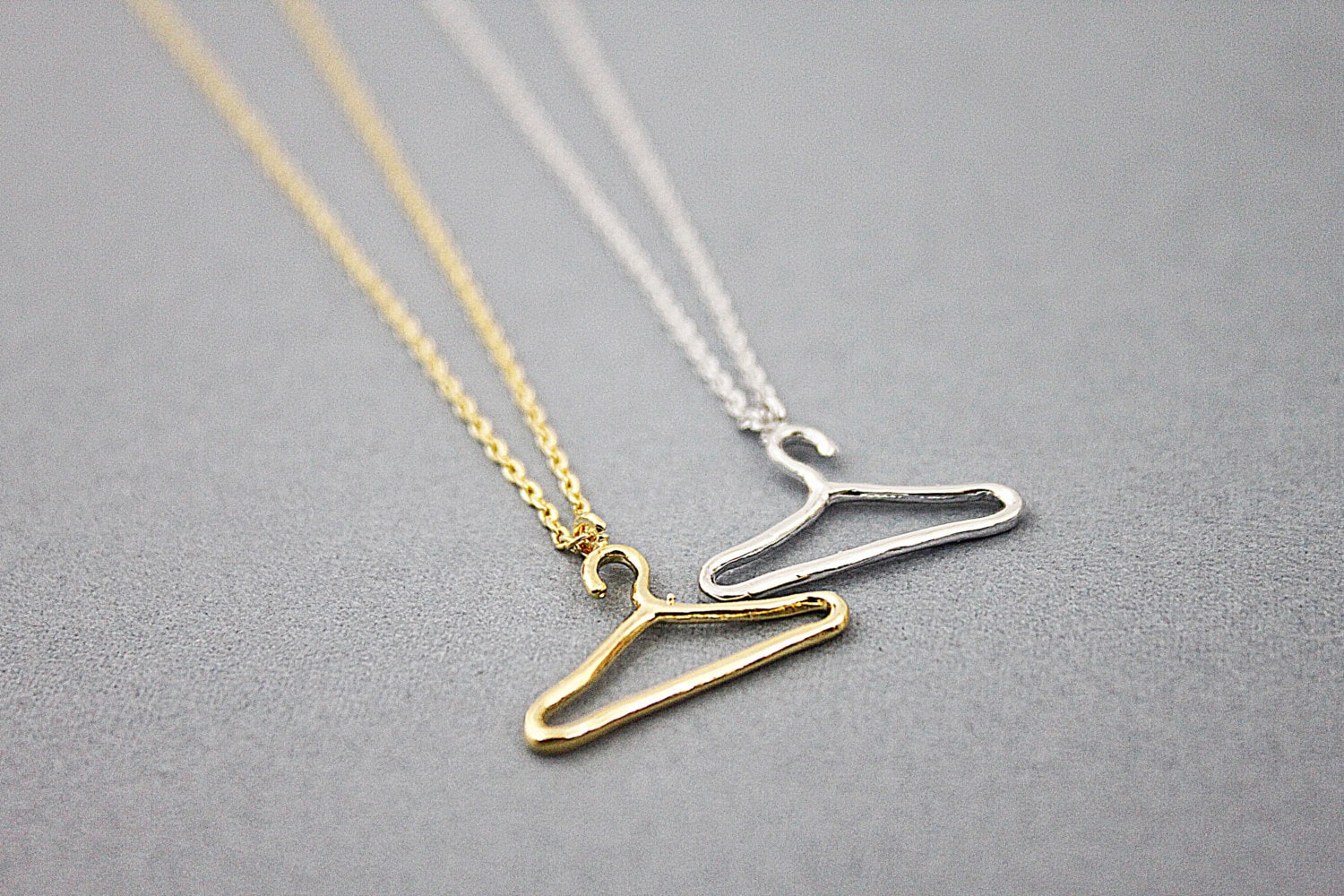 Gold and Silver Tiny Hanger Charm Necklace. Simple and Modern