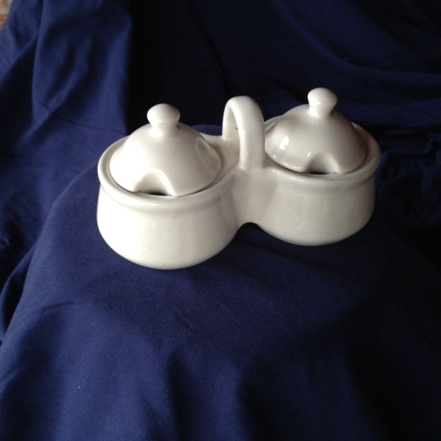 Vintage Double Sugar Bowl White Lids Kitchen Decor Haute Juice