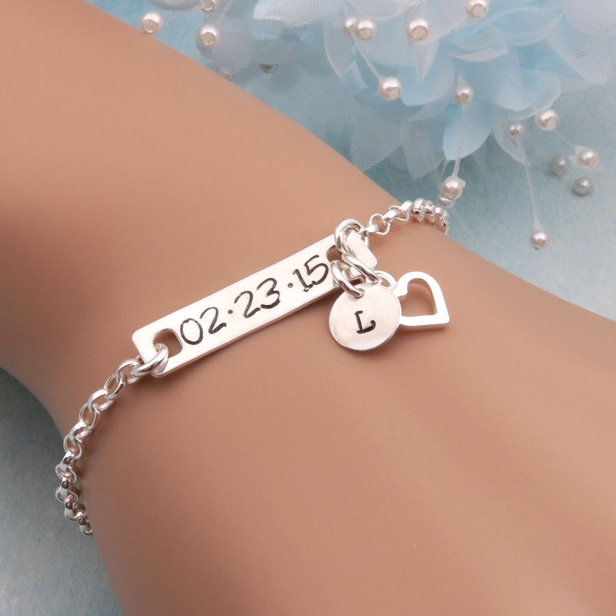 Wedding Date Bracelet Sterling Silver Date Stamped Bracelet