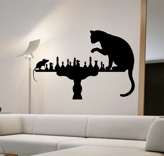  Cat  Mouse Wall  Decal  PLAYING CHESS Sticker  Art Decor Bedroom 