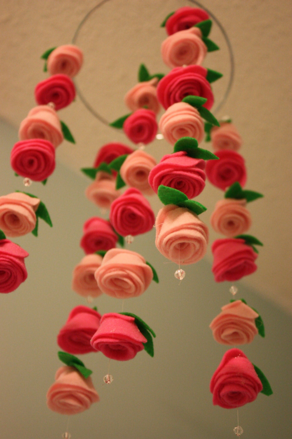 Felt Flower Hanging Crib Rose Mobile Baby Pink and Candy Pink