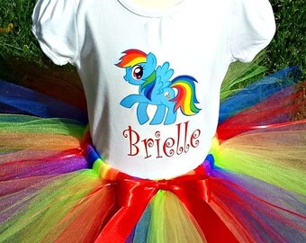 My Little Pony Birthday Outfit, Rainbow Dash Tutu Set, ANY AGE and NAME, My Little Pony Birthday Outfit, Rainbow Tutu Tee and Headband