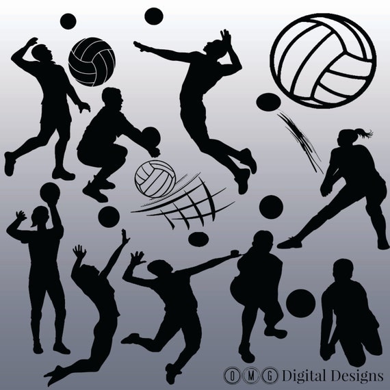 12 Volleyball Silhouette Digital Clipart Elements Clipart