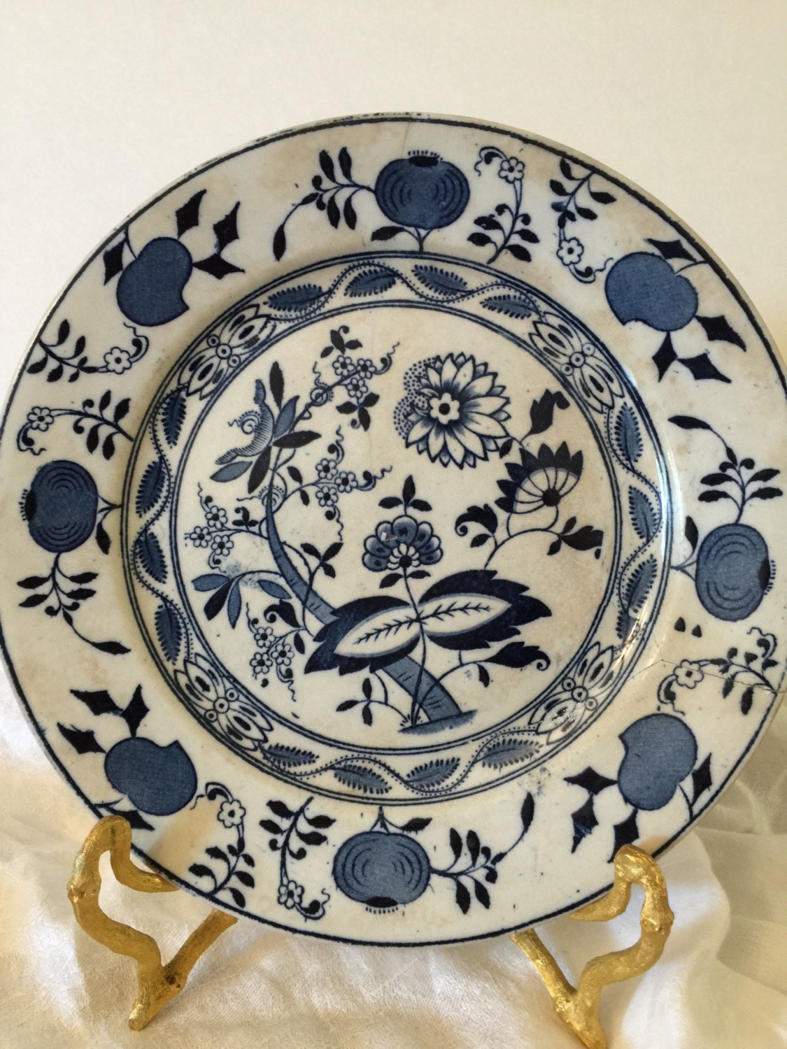 Antique China Blue Onion Plate Staffordshire England