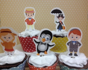 Mary Poppins Party Cupcake Topper Decorations - Set of 10
