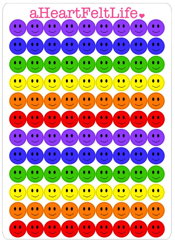 Rainbow Smiley Face Stickers for your Planner, scrapbook, calendar, etc.