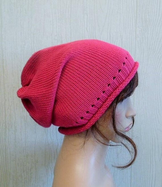 Knitted womens hat hot pink knit hat women slouch hat