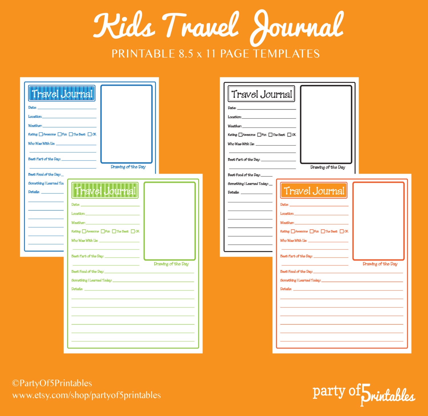 Kids Travel Journal Pages Template Printable Vacation Memories