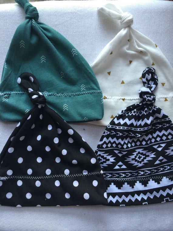 Set of 4 top knot baby hats. Boys or girls by Thechippedcupetsy