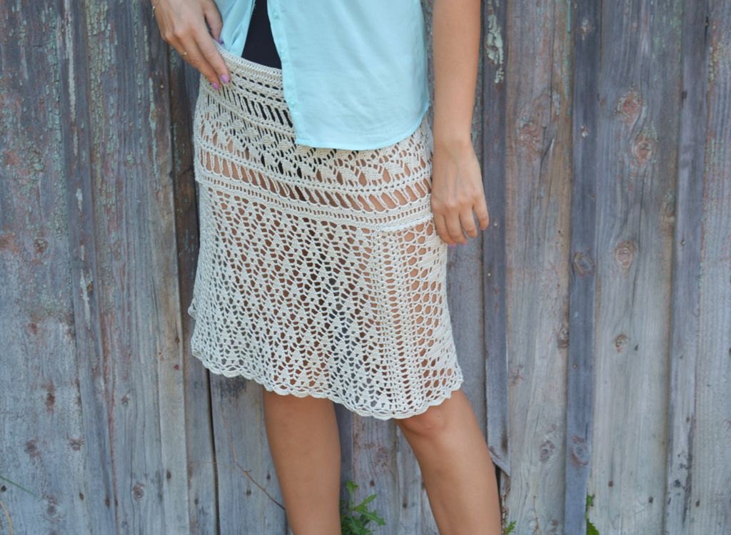 Beige skirt cotton crochet skirt lace summer skirts by TaramayKnit