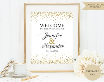 Wedding welcome sign (PRINTABLE FILE) - Gold wedding welcome sign - Welcome sign wedding - Welcome to our wedding sign W001