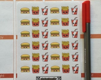 Kawaii Hamburger, Fries, and Soda Planner Stickers