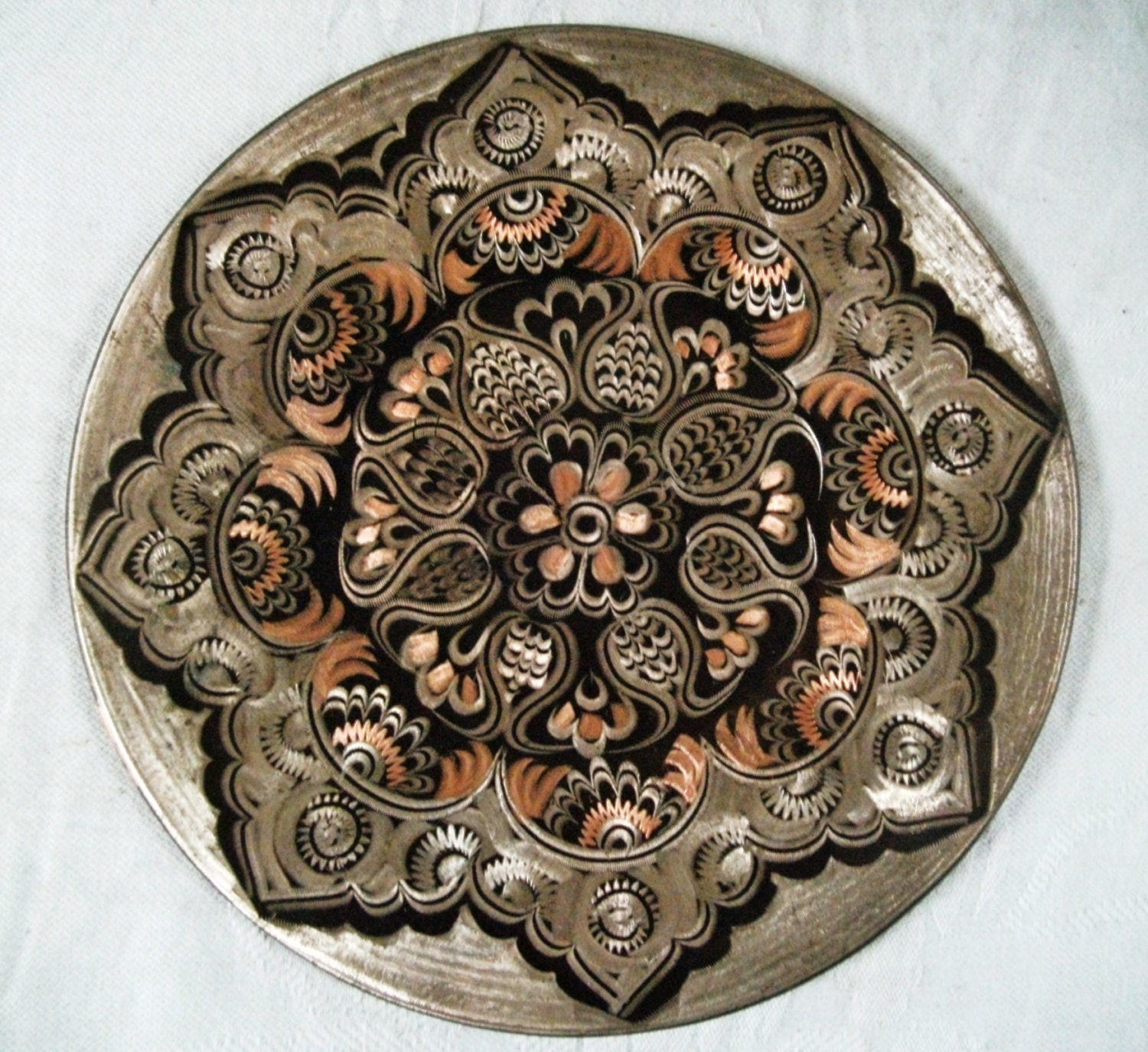 Folk Art Style Copper Plate. Wall Hanging. Copper by SoozyLemon
