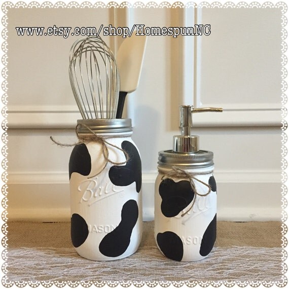 Cow Print Mason Jar Kitchen Decor Set Kitchen Decor by HomespunNC