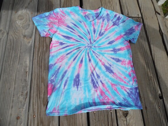 Tie-Dye Shirt Made to Order in Blue Purple Pink and White.