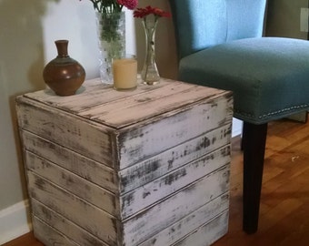 Rustic, Distressed Side Table, Square Closed End Table, Nightstand Table, Home Decor, Nightstand