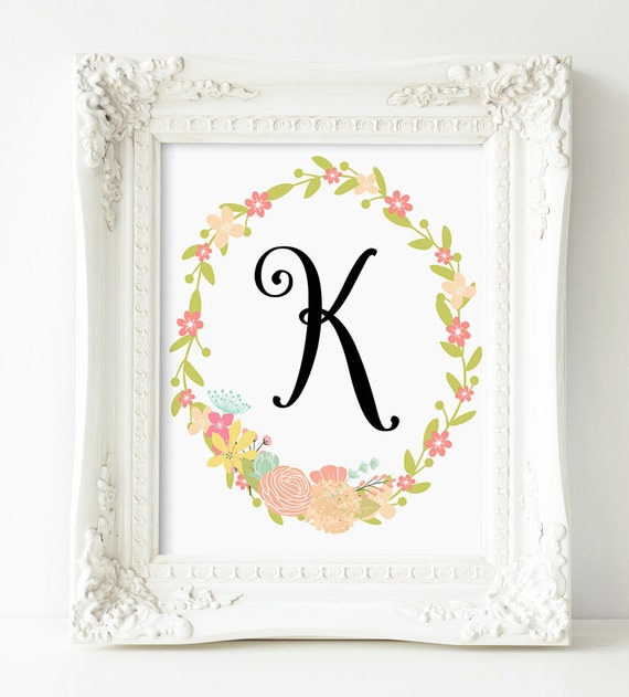 Monogram with Floral Accent Frame Print 8x10 Wall Art by MLBandCo
