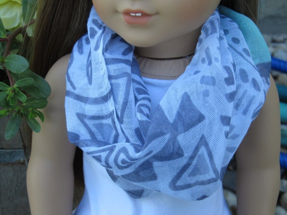 Gray and White Tribal Print Infinity Scarf with Mint Green Spot - American Girl Doll Clothes