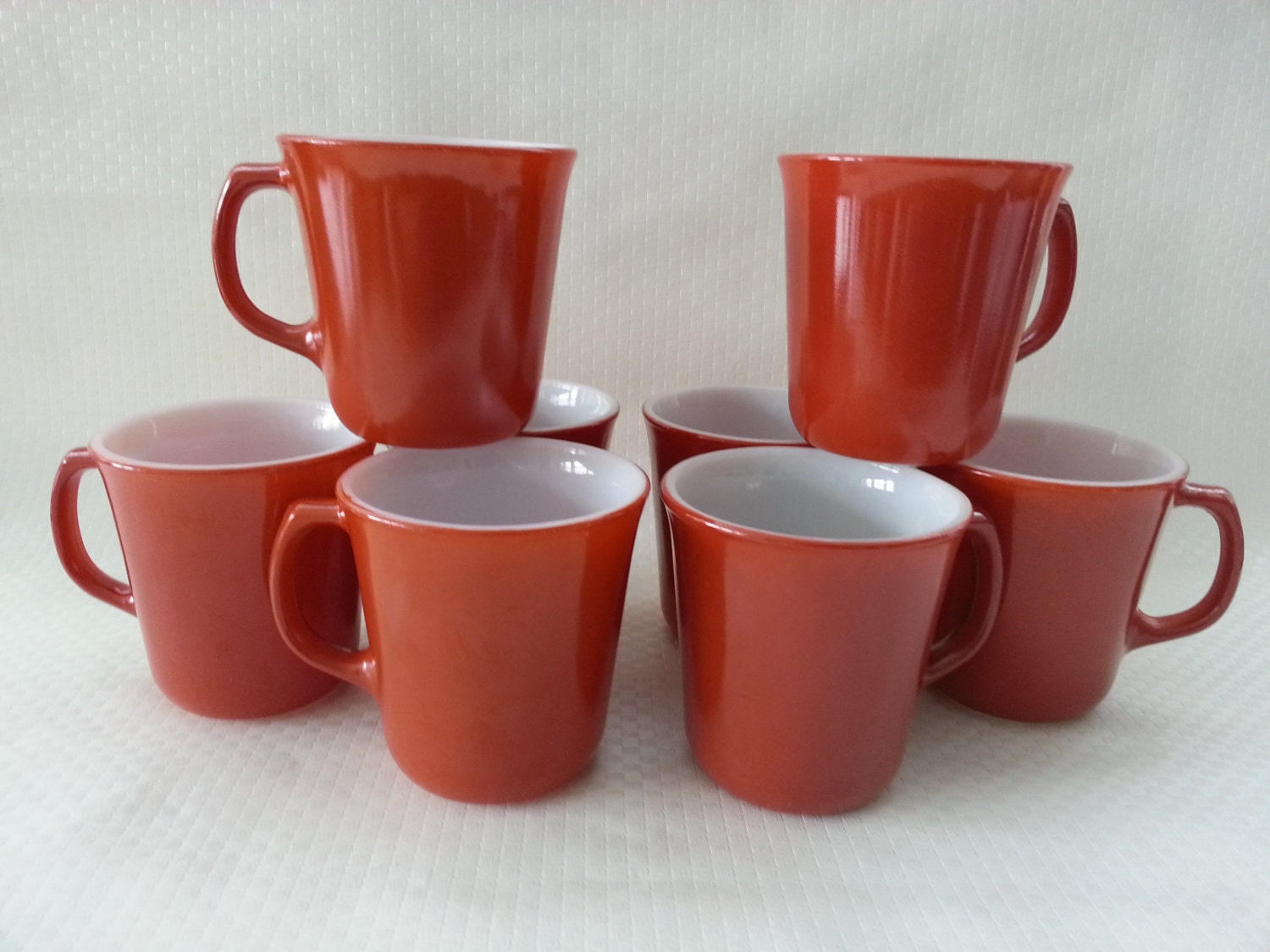 Vintage 8 Pyrex Coffee Mugs D Handle Burnt Orange Rust