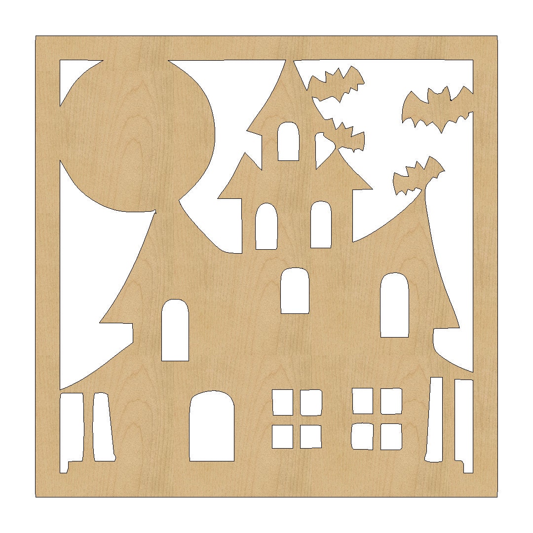 Halloween Haunted House Cutout Shape Laser Cut Unfinished Wood