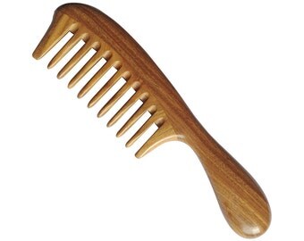 Natural Green Sandalwood Massage Comb Wide Tooth Wooden Hair Comb with Handle 7.8" (20cm)