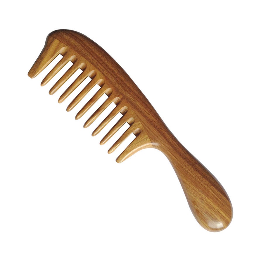 Natural Green Sandalwood Massage Comb Wide Tooth Wooden Hair