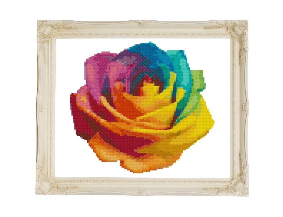 Rainbow Rose Counted Cross Stitch Pattern Instant Download