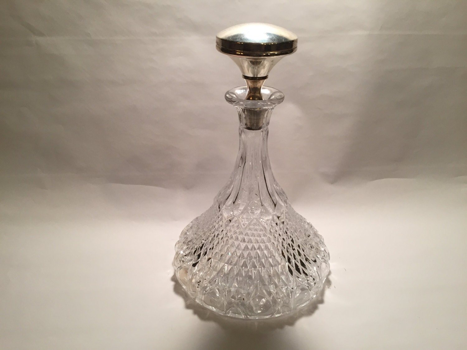 Vintage Crystal Decanter With Silver Stopper From The