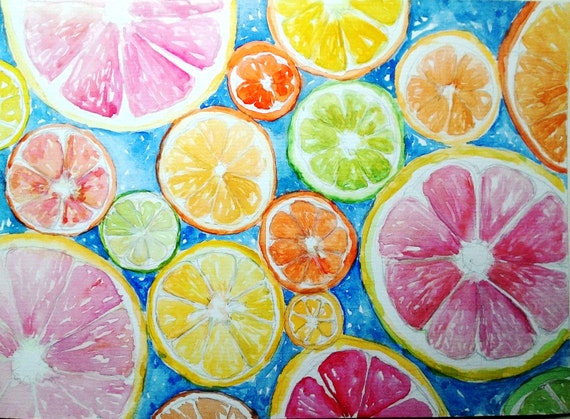 Items similar to Citrus fruit art- Watercolor painting - Kitchen decor ...
