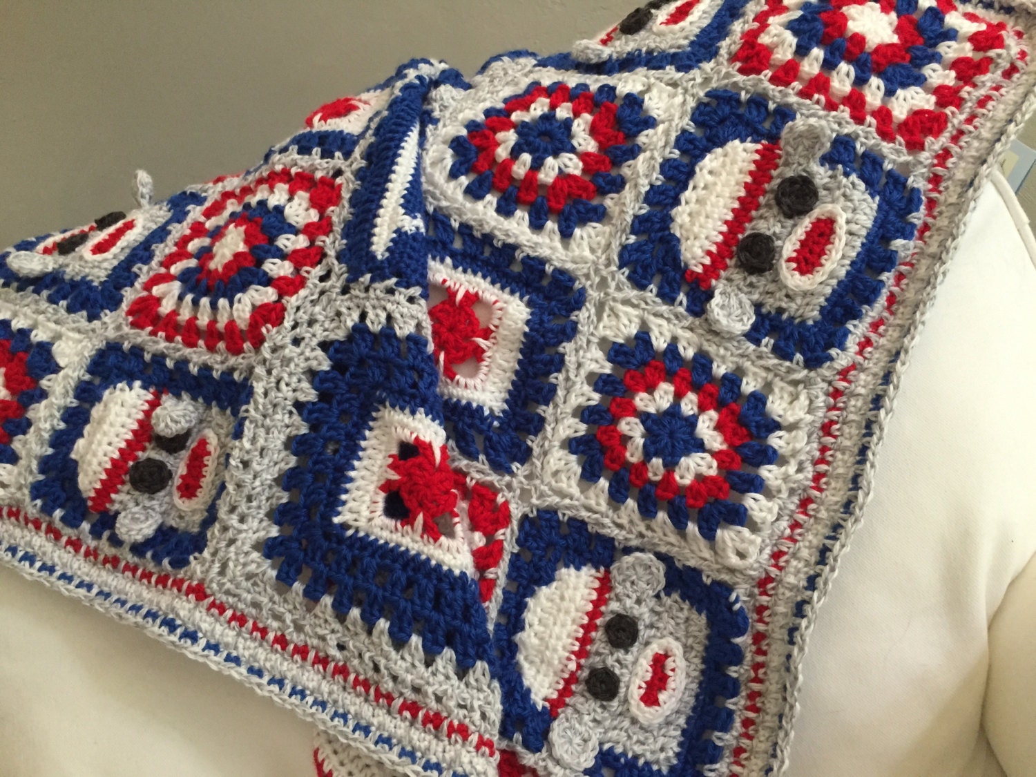 Sock Monkey Crochet Blanket PDF Sock Monkey Granny Squares