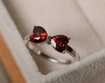 January birthstone, natural garnet ring, red gemstone, sterling sivler, promise ring