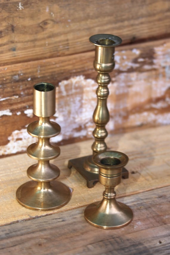 Vintage brass assorted style candle light holders / Home by Dibs42