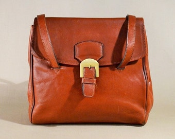 Vintage Cognac Leather Bag, Shoulderbag, Gamak Paris
