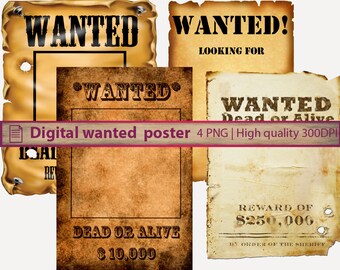Digital Wanted poster, western cowboy rodeo, digital paper, old paper texture, scrapbooking, digital instant download, png 300dpi