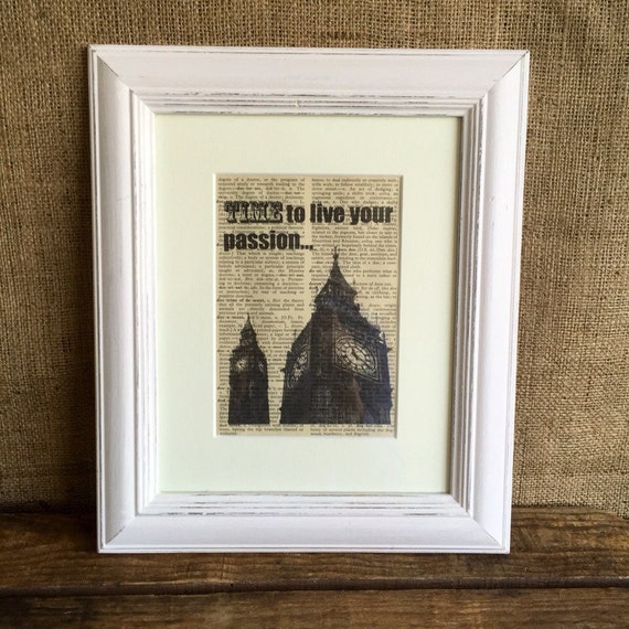 Time To Make Things Happen // White Painted Framed Dictionary Print // Framed Digital Print // Dictionary Word Art // Inspirational Quotes