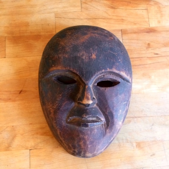 Vintage Belize wood mask folk carving by MountainsandMoons on Etsy