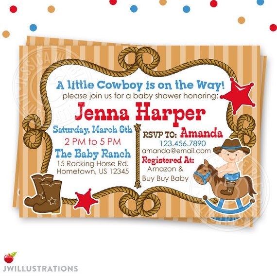 Cowboy Baby Shower Printable Invitation Custom Cowboy Baby