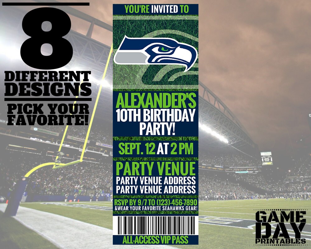 Seattle Seahawks Birthday Invitation by GamedayPrintable on Etsy