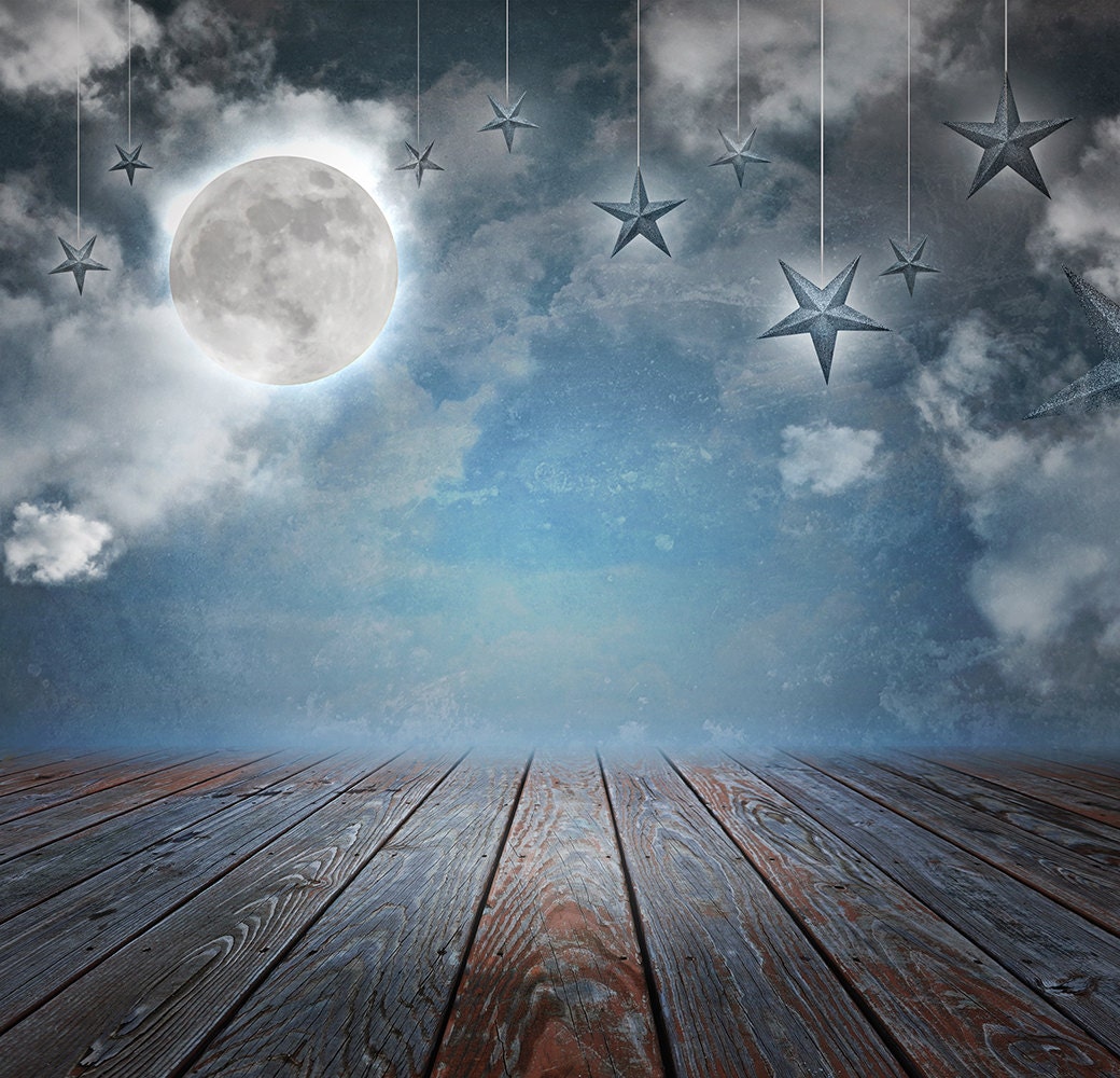 Night Moon and Star Backdrop for children photos Printed