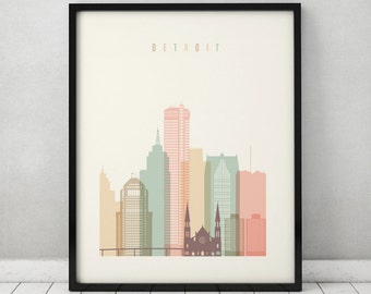 Detroit print, Poster, Wall art, Michigan cityscape, Detroit skyline, City poster, Typography art, Home Decor Digital Print ArtPrintsVicky.
