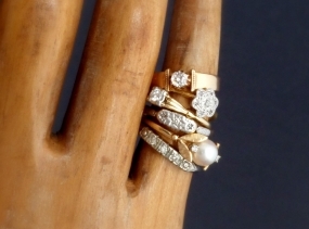 Vintage Diamond White Gold Ring. Late Art Deco Blossom. Engagement Wedding Band.